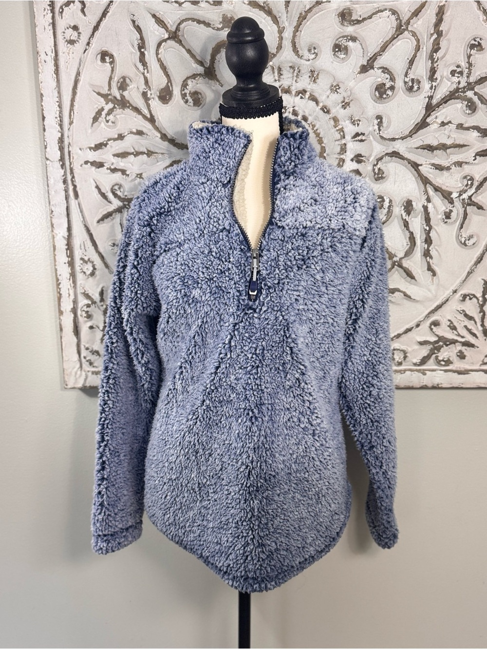 GreenTea M New Navy Blue Sherpa Quarter Zip Pullover Teddy Fleece Cozy